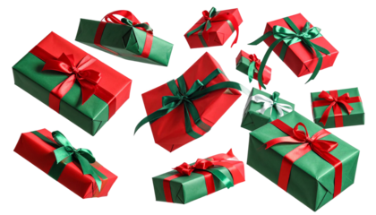 Christmas presents falling concept with transparent background