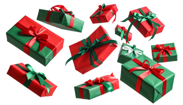 Christmas presents falling concept with transparent background