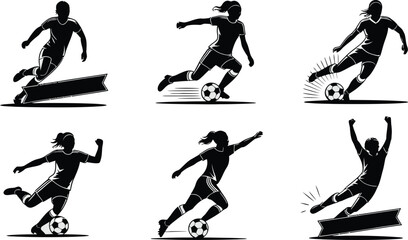 Obraz premium Woman Soccer Player Silhouette Vector Set