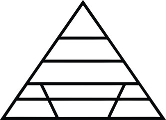 Black flat style pyramid icon with horizontal divisions on white symbol geometric