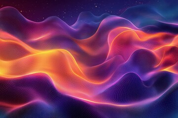Abstract vibrant textured waves in purple, orange, and pink gradient lighting