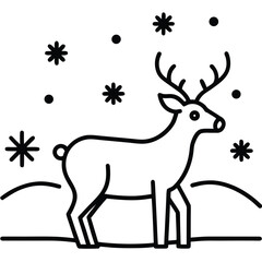 reindeer snow scene simple vector icon on black color and white background