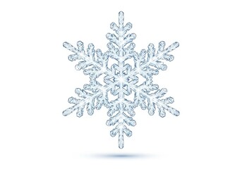 Intricate Frozen Snowflake with Detailed Crystals Against a Plain White Background