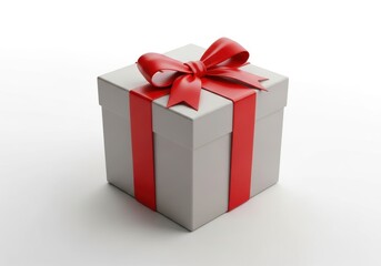 Fototapeta premium Elegant Gift Box with Red Bow on a Minimalist White Background for Holiday Celebration