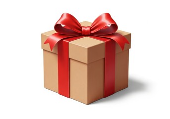 Fototapeta premium Brown Gift Box with Red Satin Ribbon Bow for Holidays or Celebrations