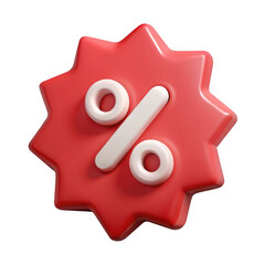 3d red starburst discount tag with percentage symbol isolated on transparent background