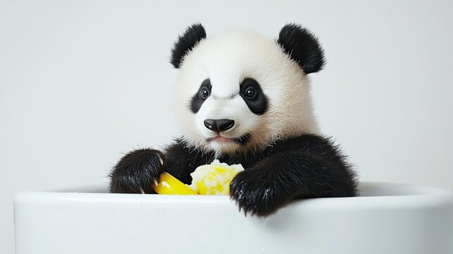a panda enjoying spa time, white background,  - Powered by Adobe
