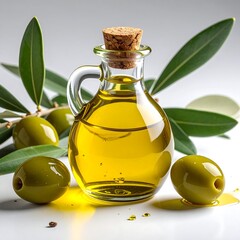 Olive oil in a glass bottle