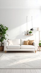 Bright Living Room with White Sofa and Natural Light.