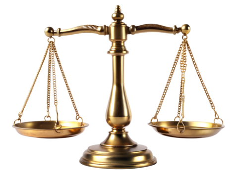 Golden scales of justice isolated on transparent background - Powered by Adobe
