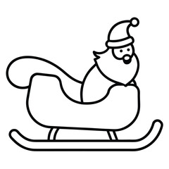 santa riding sleigh simple vector icon on black color and white background