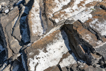 North Menan Butte Trail, tuff cones - volcanoes. Madison County, Idaho. Snake River Plain. Caliche. Tuff is a type of rock made of volcanic ash ejected from a vent during a volcanic eruption. 