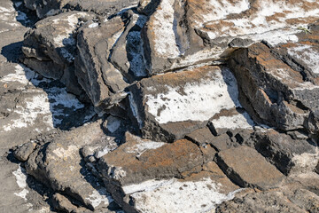 North Menan Butte Trail, tuff cones - volcanoes. Madison County, Idaho. Snake River Plain. Caliche. Tuff is a type of rock made of volcanic ash ejected from a vent during a volcanic eruption. 