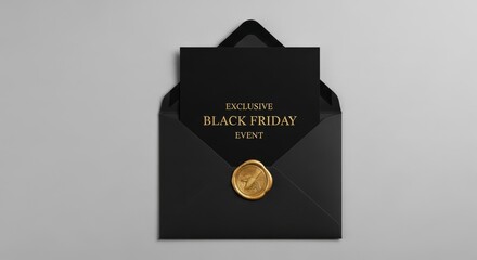 Elegant Black Envelope Featuring Exclusive Black Friday Event Invitation