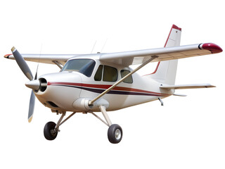 Small white airplane with red accents isolated on transparent background