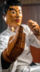 Martial arts figure's wooden hand