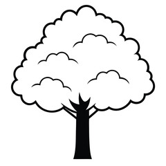 snow covered tree simple vector icon on black color and white background