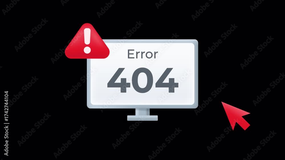 Wall mural error 404 computer screen icon with red warning icon and cursor. for website maintenance, broken lin