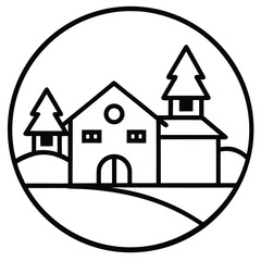 snow village simple vector icon on black color and white background