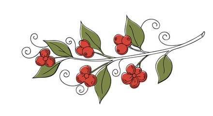 Elegant red berries and green leaves on a white background perfect for design projects

