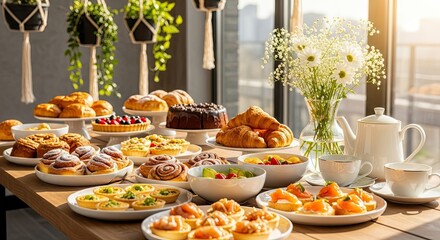 Delicious Breakfast Pastries and Sweet Treats Spread