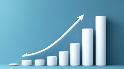 Ascending bar graph on blue background showing financial business growth concept