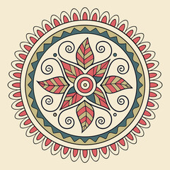 Circular floral design with leaves and swirls, detailed art