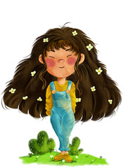 niña muy feliz, ilustración primaveral en png.
perfecta para portada de libro o libretas 
