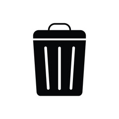 simple trash bin or garbage can icon in flat black design