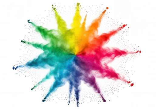 Colorful powder explosion radial burst isolated on a transparent background