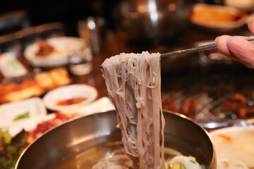 Korean cold noodles in chilled broth
