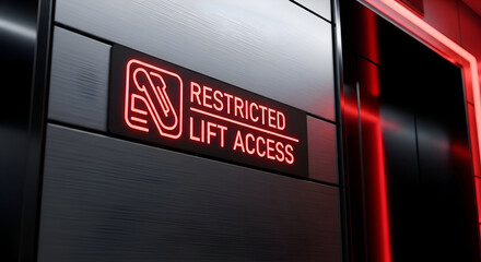 Illuminated Lift Access Designation In Modern Building Illuminated By Red Light And Design