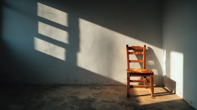 Elegant wooden chair in minimalist rustic style with natural finish, perfect for home decor, interior design, cozy spaces, and modern furniture arrangements - Powered by Adobe