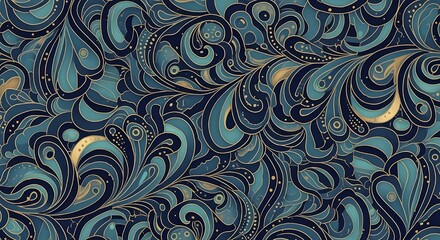 Intricate teal and dark blue swirling abstract pattern