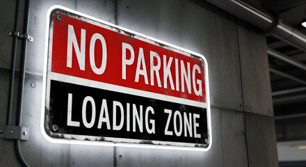 Illuminated No Parking Loading Zone Sign In Architectural Environment