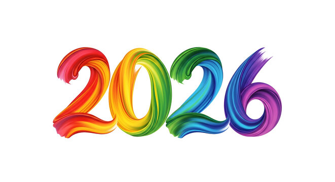 Colorful 2026 Text Design in Vibrant Paint Brush Style