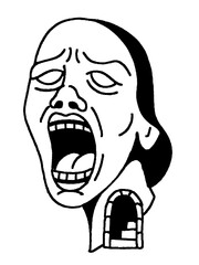 Screaming head, bricked up neck, despair, anxiety, tattoo art