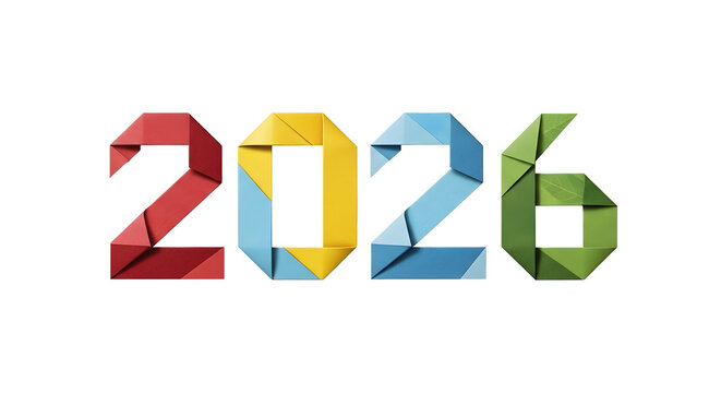 Colorful Origami 2026 Numbers Design on Transparent PNG