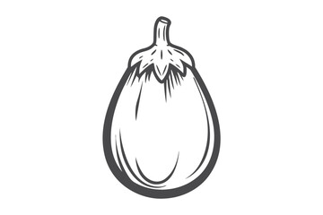 Stylized Eggplant Vector, Outline, Vegetable Illustration, Fresh, on White Background