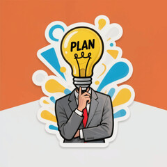 A businessman with a lightbulb head planning isolated on white background