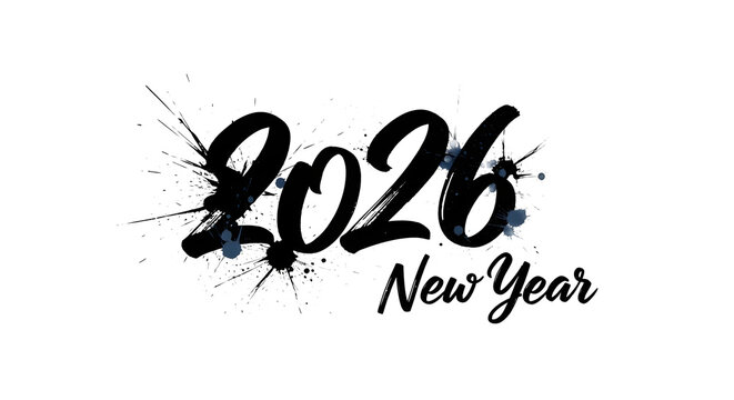 Happy 2026 New Year Celebration Splash Ink Style Transparent PNG