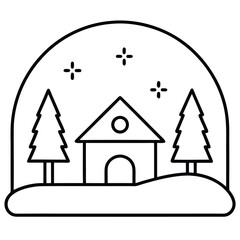 winter scene outline simple vector icon on black color and white background
