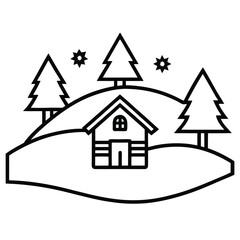 winter village simple vector icon on black color and white background