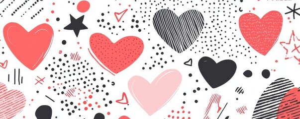 Fototapeta premium Romantic Valentine's Day Pattern Featuring Hearts and Decorative Elements