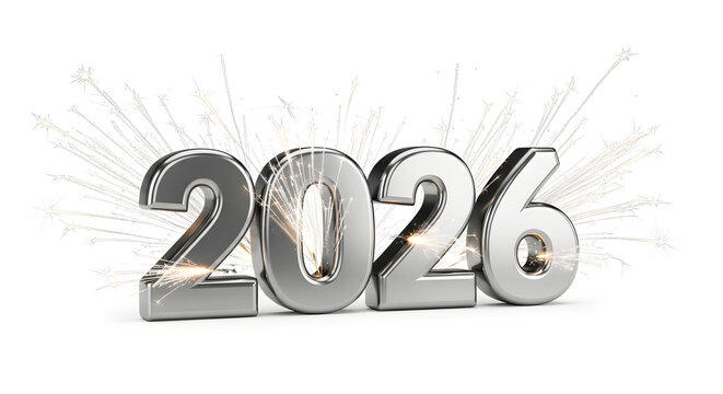Silver 2026 New Year Celebration with Sparkling Fireworks