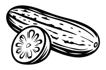 Stylized Zucchini with Slice on White Background Design