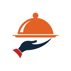 Elegant serving tray with dome lid held by hand vector illustration