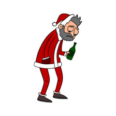 Sad bad tired and angry Santa Claus drinking after the busy holiday season