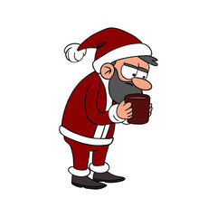 Sad bad tired and angry Santa Claus drinking after the busy holiday season