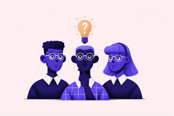 Illustration of team brainstorming with light bulb